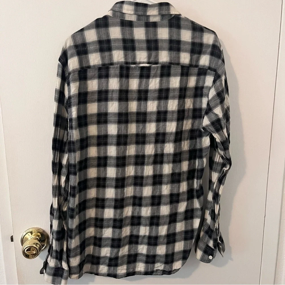 Zara Men’s Plaid Long Sleeve Shirt Relaxed Fit Black White Large